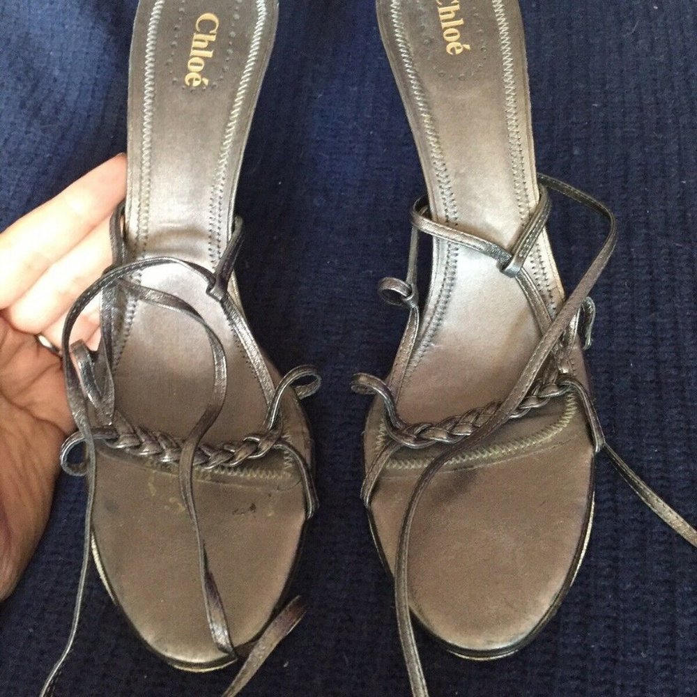 Chloe Bronze Wrap Around Leather Stilettos 41